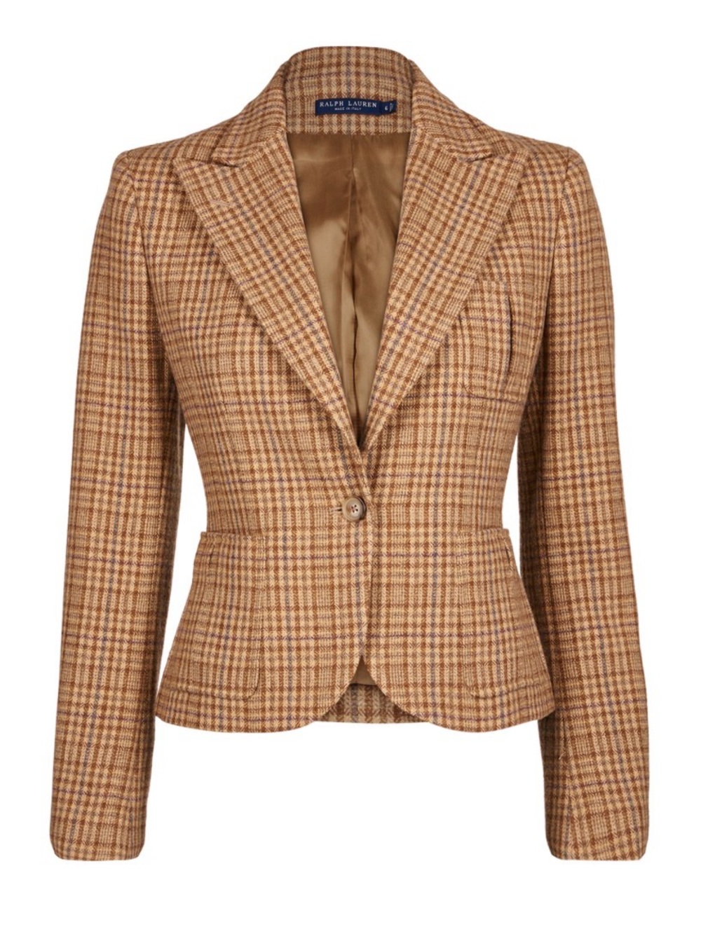 Ralph Lauren Brown Tan Plaid Wool-Blend Women's Blazer